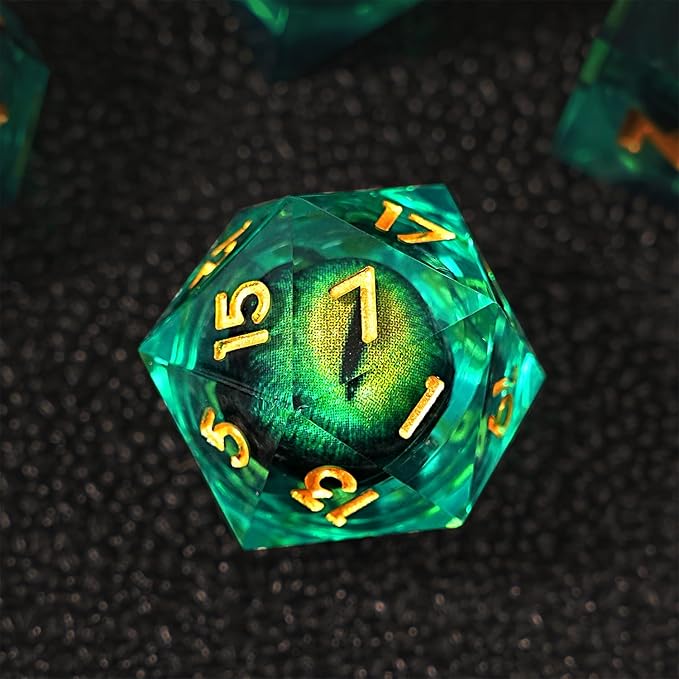 Beholder's Dragon Eye DND Dice Set, Resin Float Liquid Core Sharp Edge D&D Dice, 7pcs Polyhedral D% D20 D12 D10 D8 D6 D4 Dice Set Gifts for Dungeons and Dragons RPG COC MTG Board Games