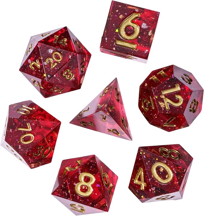 7PCS DND Dice Set,Transparent Deep Red with Gold Foil D&D Dice for Dungeons and Dragons TTRPG Games Roleplaying Games Pathfinder,with Gift Box.