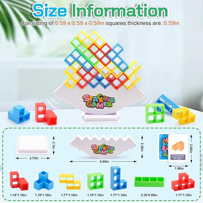 Tetra Tower Balance Stacking Game, Building Balance Blocks Board Game, Team Toys Building Block, 2+ Players Family Games for Kids, Adults, Party, Friends, Team, Travel-48 Pcs