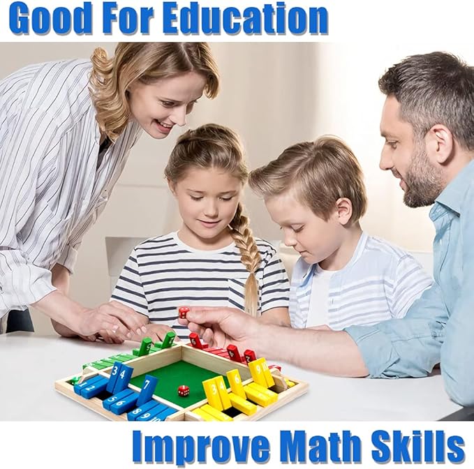 Shut The Box Game, 12 Inches Family Wooden Board Table Math Dice Games for Adults and Kids, 2-4 Player Classics Tabletop Version Games for Classroom,Home,Party or Pub