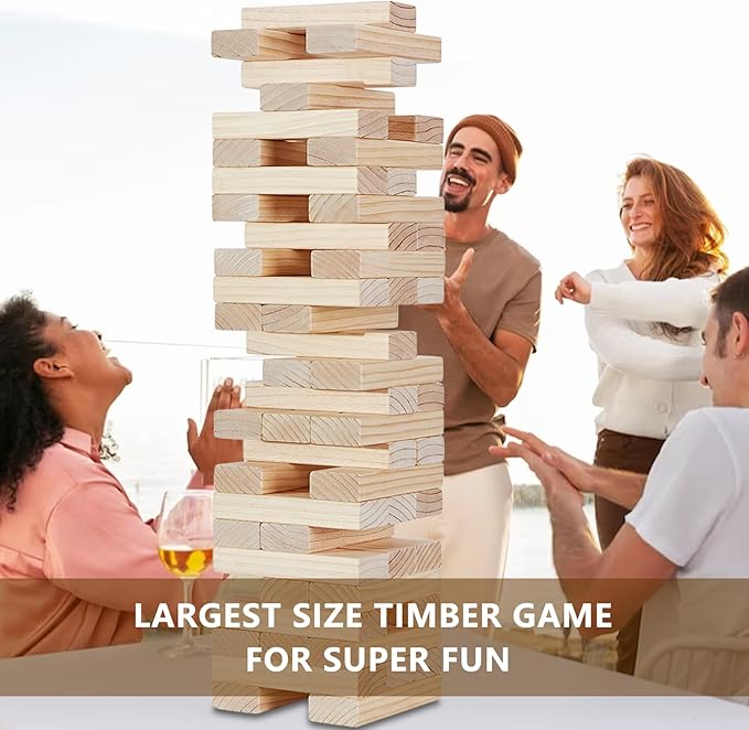 X-Large Size Giant Tumble Tower, 56 Blocks Outdoor Yard Games Stacking Games Includes Dice Carrying Bag Scoreboard, Stacking Up to 5FT for Backyard Lawn Party Playing