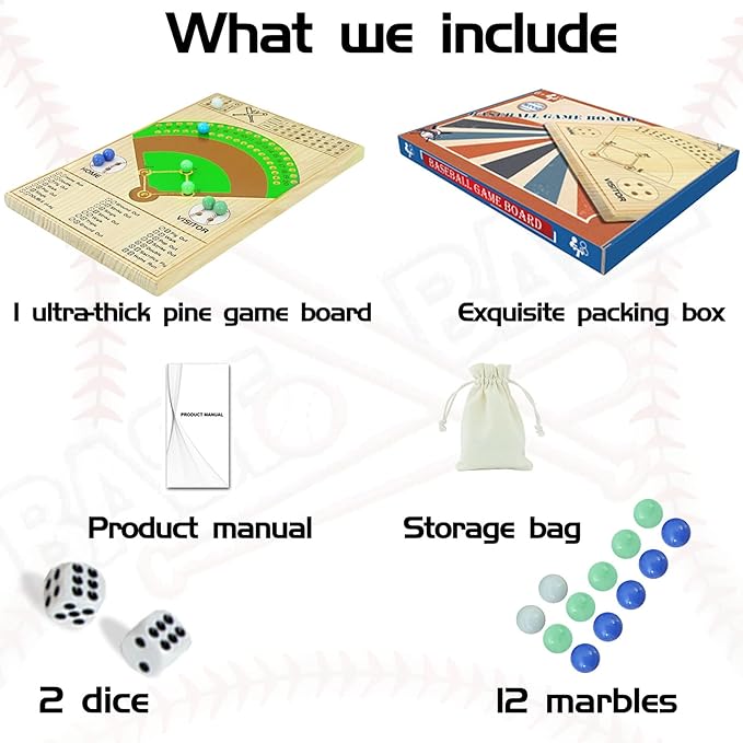 Baseball Dice Board Game Thick Solid Wood Dice and Marble Board Game Fun Color Pattern Double Battle Table Game for Family Party Holiday Gatherings (Log Color)…