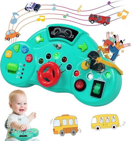Toddler Busy Board Montessori Toys for 1 2 3 Year Old, Musical LED Light Switch Toys Travel Sensory Learning Toy for Toddlers 1-3, Preschool Educational Activities for Kids 2-4 Boy Girl Birthday Gift