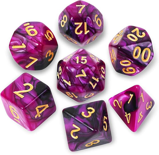 DND Polyhedral Dice Set with a Black Dice Bag for D&D RPG MTG Role Playing Table Games RPG Polyhedral Dice for Dungeon and Dragons Playing Games 7-Die Set (Purple&Black Dcie)