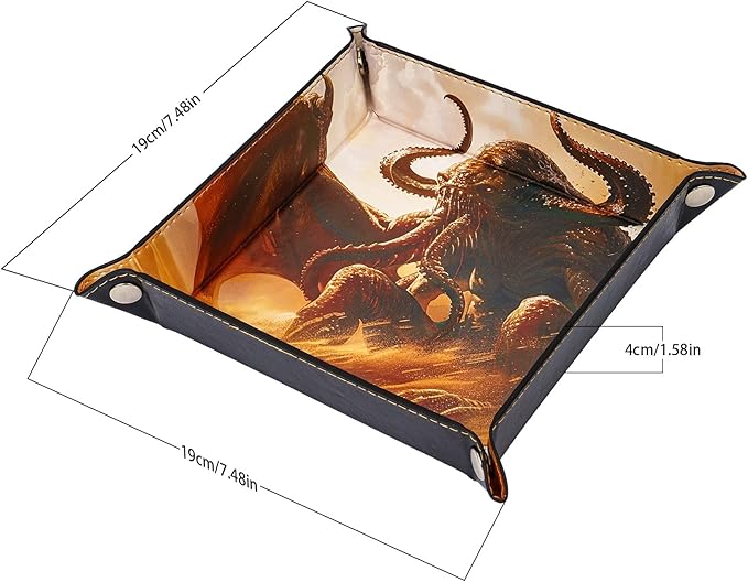 DND Dice Rolling Tray PU Leather Dice Trays Square Desk Organizer Accessory Case for Desktop Storage and RPG Board Games, Jewelry Valet Tray for Women and Men