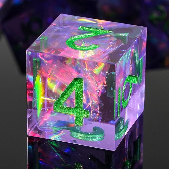 DND Dice Set Sharp Edged Dice Set of 7 DND Faceted Dice Golden Numbers and Beautiful Iron Box Perfect for Dungeons & Dragons RPG and Board Game(Purple Green)