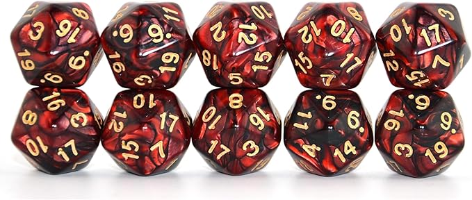 SmartDealsPro 10-Pack 20 Sided Dice D20 Polyhedral Dice for DND RPG MTG Table Game (Black-Red)