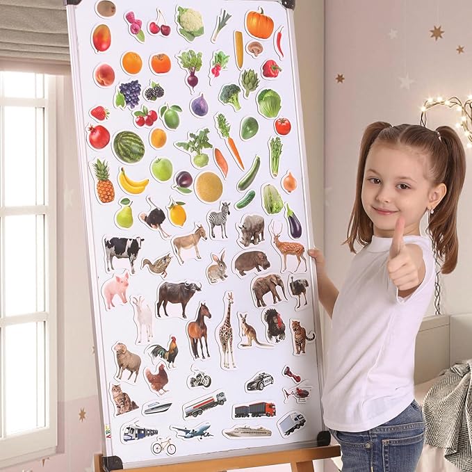 110 Fridge Magnet for Toddlers in Gift Tin Box Kids Magnets for Fridge - Realistic Magnetic Animals for Refrigerator - Safe Educational Materials for Baby: Zoo, Farm, Fruits, Vegetables, Transport