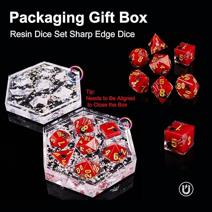 DND Dice Set Polyhedral, IDTQ Dungeons and Dragons Purple Dice Set RPG MTG Table Games 7-Die Resin Sharp with Acrylic Starlight Accent Box (Cats-Red)
