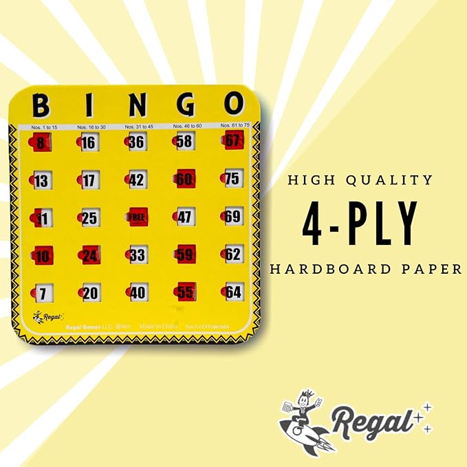 Regal Bingo Bulk Bingo Cards with Sliding Windows - Reusable Large Print Bingo Game Cards for Adults Large Group - 8 Pack, Yellow