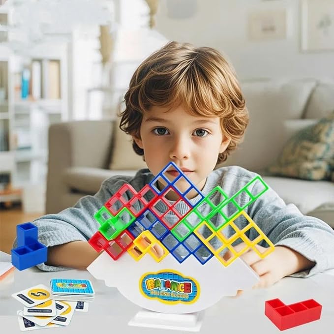 Tower Stack Game 32PCS with 22 Gameplay Cards | Balance Building Blocks for Kids & Adults | Family Party Board Games, Eco-Friendly STEM Learning Toys