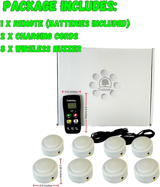 Trebisky Wireless Buzzer System for Game Show 8 Players Jeopardy Quiz Bowl Answer Buzzer w/ Light, Sound for Classroom Educational Learning Family Feud Adult Trivia Game Night Lockout,Back to School