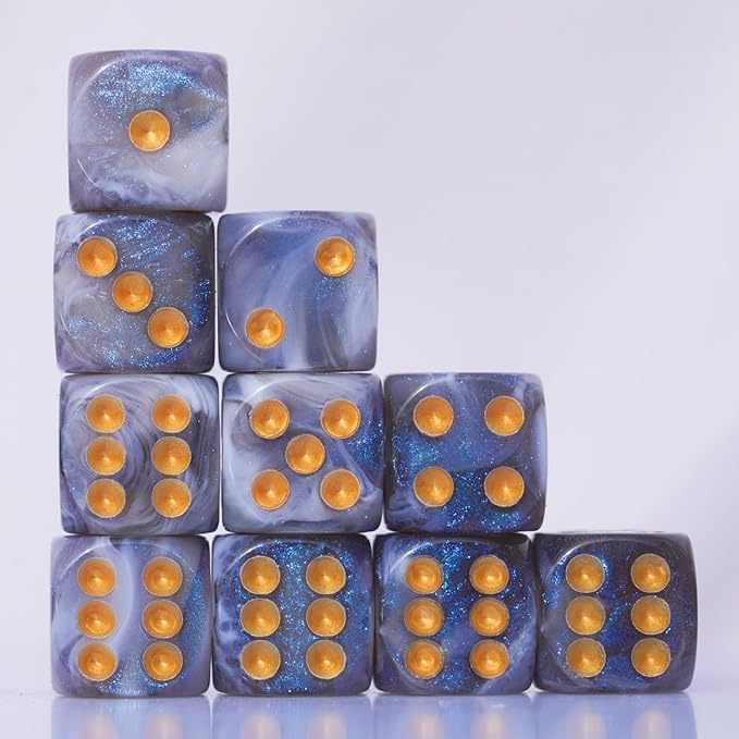 10 PC D6 dice 16mm Acrylic Dice Set for RPG MTG DND Dice Table Games and Board Games (Gray + Blue)