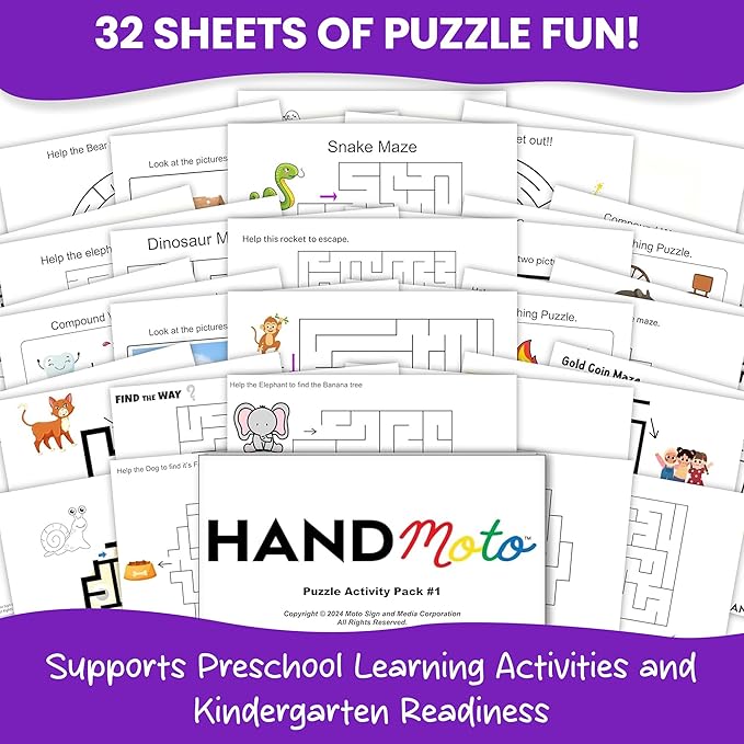 HandMoto Puzzle 1 Activity Pack – Toddler Work Book with Puzzles & Kids Work Books for Education, Fun Preschool Learning Activities for Children Ages 3-5, Kindergarten Workbooks & Activity Books
