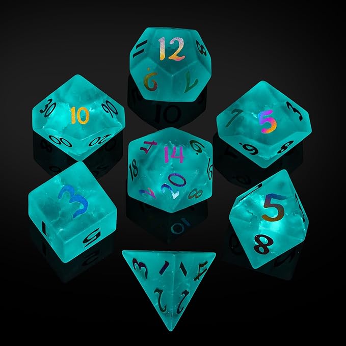 UDIXI Cyan Glass DND Dice Set, 7PCS Cracked Glass Dice for Dungeons and Dragons Tabletop Games