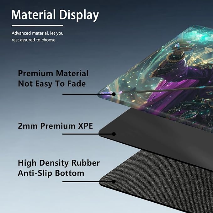 MTG Playmat Size 23.6x13.8in with Storage Bags Portable Playmat TCG and Board Game Mat for Cards Rubber Base Slip-Resistant Mousepad Desk Mat (Mystic,No with Zone)