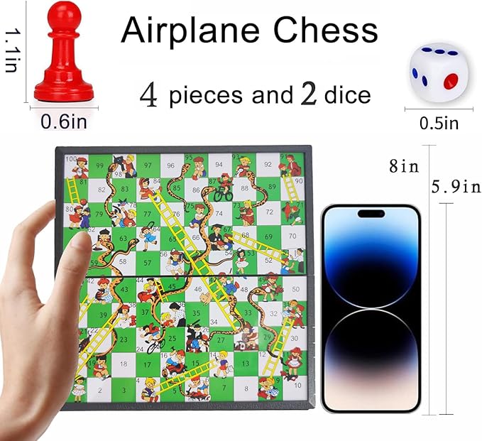 KIDAMI Magnetic Snakes and Ladders Board Game Set, Folding Portable Design and Light-Weight, Travel Game Set Gift for Kids and Adults