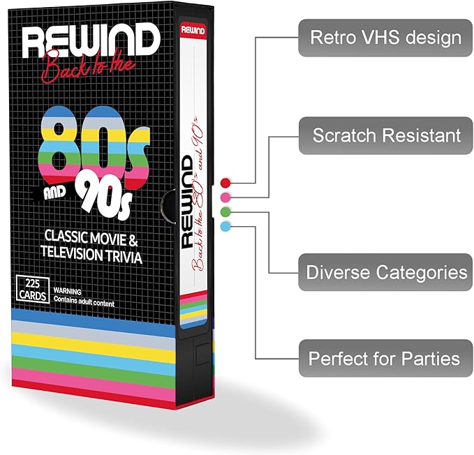Mojo Games, Rewind - Back to The 80's and 90's Movie and TV Trivia - Nostalgic Pop Culture Card Game for Family and Friends Game Night (Movie & TV Trivia)