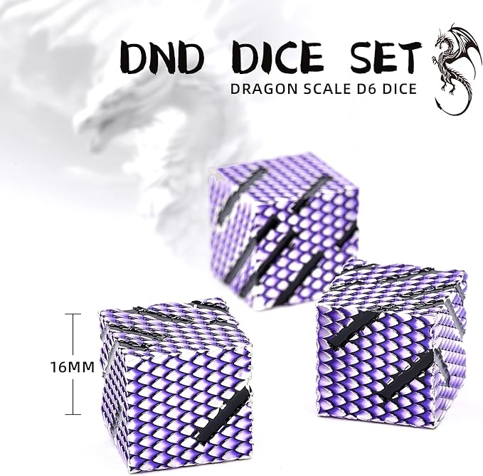 Metal Dice Set D&D, HNCCESG 6 Piece Dice Heavy Metal Dragon Scale Design DND Dice Set for Dungeons and Dragon,Tabletop RPG Game(Ls-Purple)