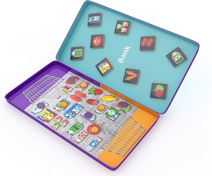 The Purple Cow- Let's Go Shopping Game- Magnetic Travel Game. Great for Travel and on-The-go. Lotto Game for Boys and Girl Ages 3+. Learning Activity.