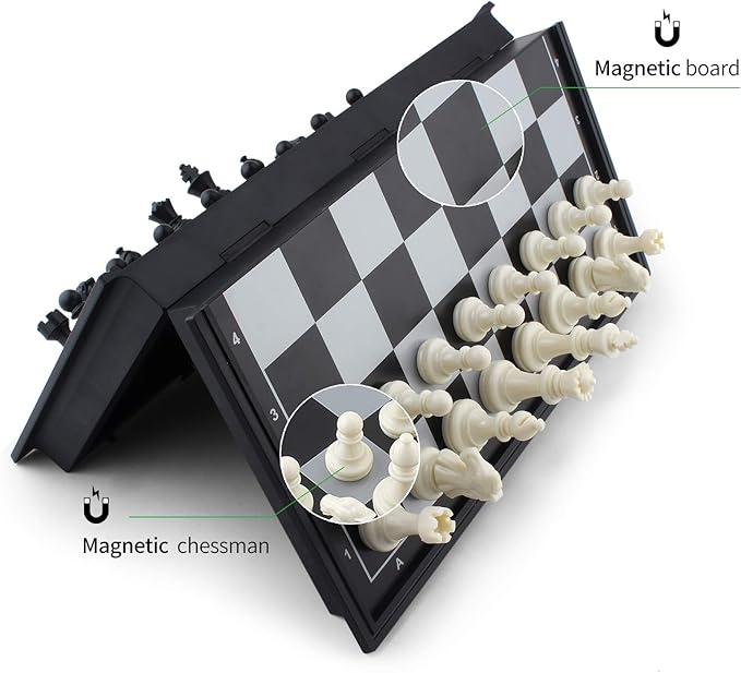 DINOBROS Magnetic Travel Chess Set with Folding Board Portable Chess Board Games Gift for Kids and Adults