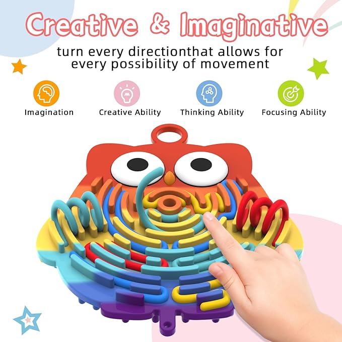 Silicone Sensory Activity Board,Double-Sided Busy Board for Fine Motor Skill,Fidget Toy for Calming, Stress, Anxiety, ADHD, Autism, Silent, No Mess, Kids 3+ & Adults(Owl,Colorful)