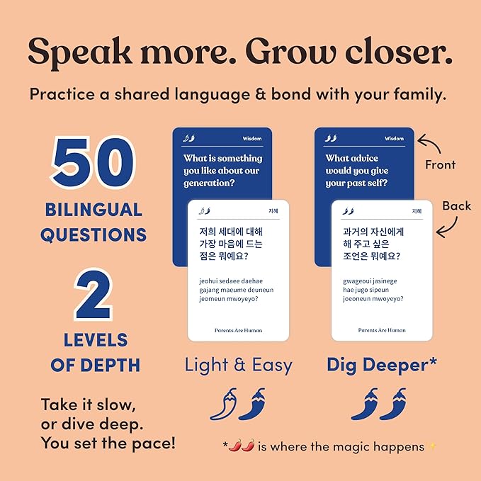 Parents Are Human Bilingual Conversation Cards, English + Korean