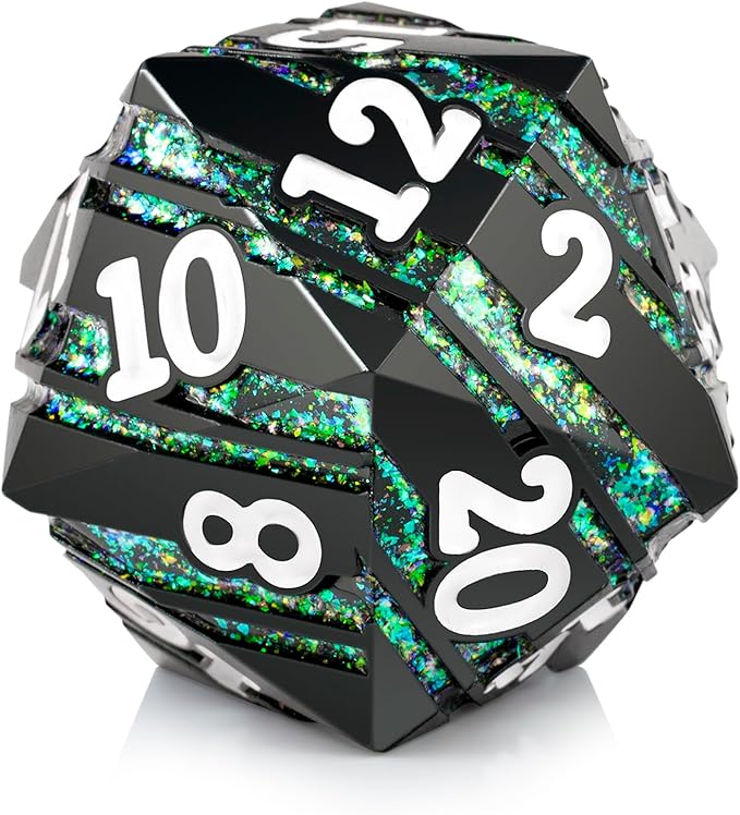 D20 Dice Metal DNDND 33mm Large Metallic Dice with Gorgeous Gift Box for Dungeons and Dragons (Green Stripe)