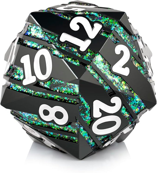 D20 Dice Metal DNDND 33mm Large Metallic Dice with Gorgeous Gift Box for Dungeons and Dragons (Green Stripe)