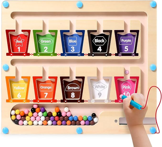 Montessori Toys for 3 Year Old Girls/Boys, Wooden Magnetic Color Number Maze Educational Board Activity for Kids, Toddler Learning Toys Age 2-4, Christmas Birthday Gifts for 3-5 Year Old Girl