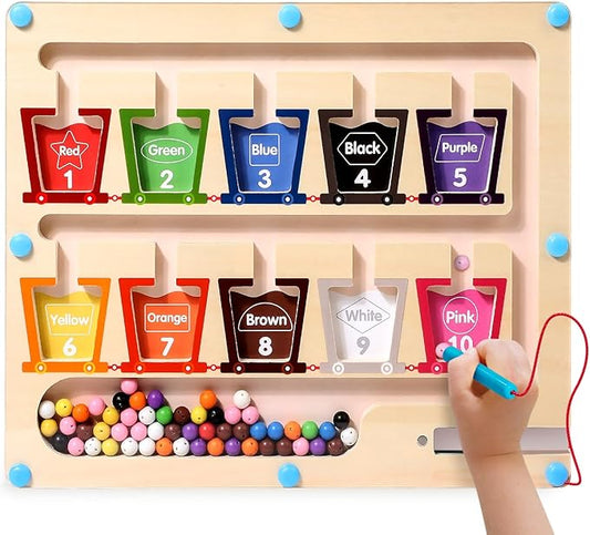 Montessori Toys for 3 Year Old Girls/Boys, Wooden Magnetic Color Number Maze Educational Board Activity for Kids, Toddler Learning Toys Age 2-4, Christmas Birthday Gifts for 3-5 Year Old Girl