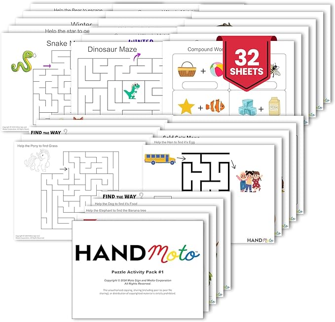 HandMoto Puzzle 1 Activity Pack – Toddler Work Book with Puzzles & Kids Work Books for Education, Fun Preschool Learning Activities for Children Ages 3-5, Kindergarten Workbooks & Activity Books