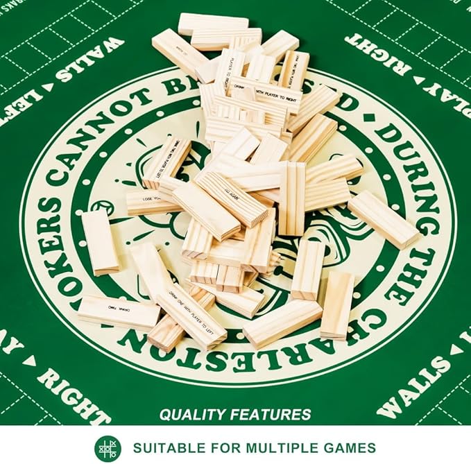 Mahjong Mat with Rules for Table,Non-Slip and Silent,Comes with 2 Dice and 1 Coral Velvet Mahjong Mat Storage Bag (Green)