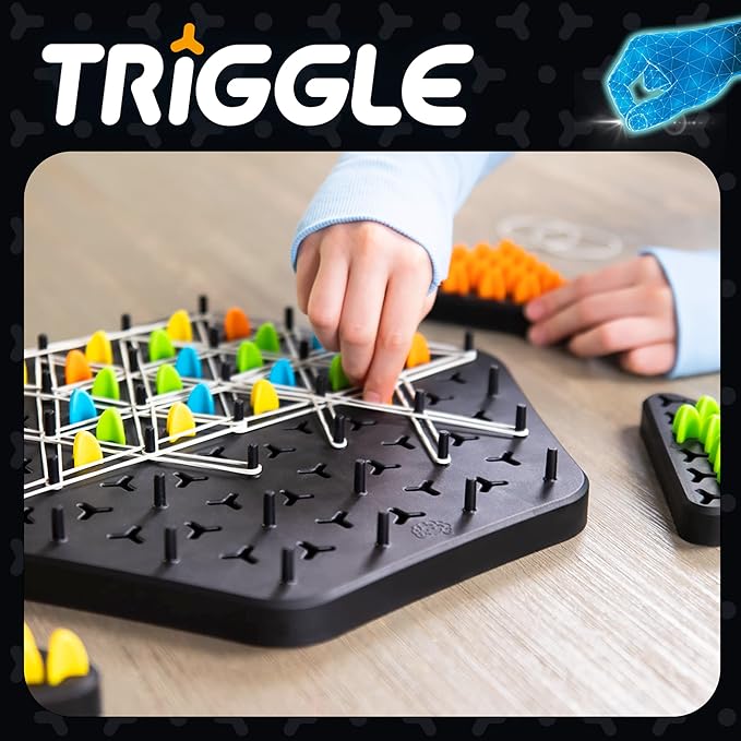 Fat Brain Toys Triggle - Stretch Four to Score [Fun Family Brainteaser Strategy Game for Kids, Teens, & Adults] Rubber Band Triangle Game