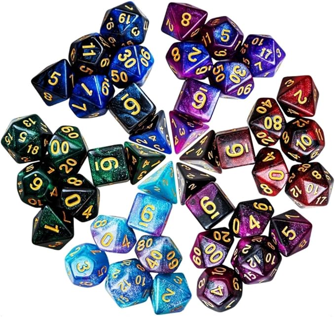 DND Dice Set 42 Pcs Polyhedral Dungeons and Dragons Rolling Dice for D&D RPG MTG Table Games Dice Bulk with Colorful Drawstring Bags and Dice Tray (Star)