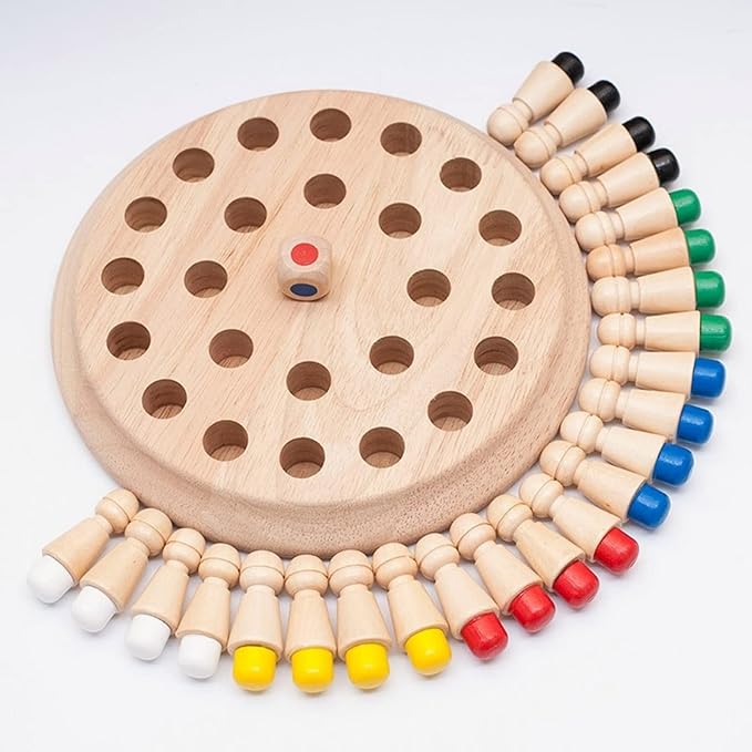 Wooden Memory Chess Board Game for Toddler 3 4 5 6 7 8+ Year Old, Color Memory Chess Matching Game for Kids, Educational Learning Multi Player Family Board Games, Great Chess Board Gift for Boys Girls