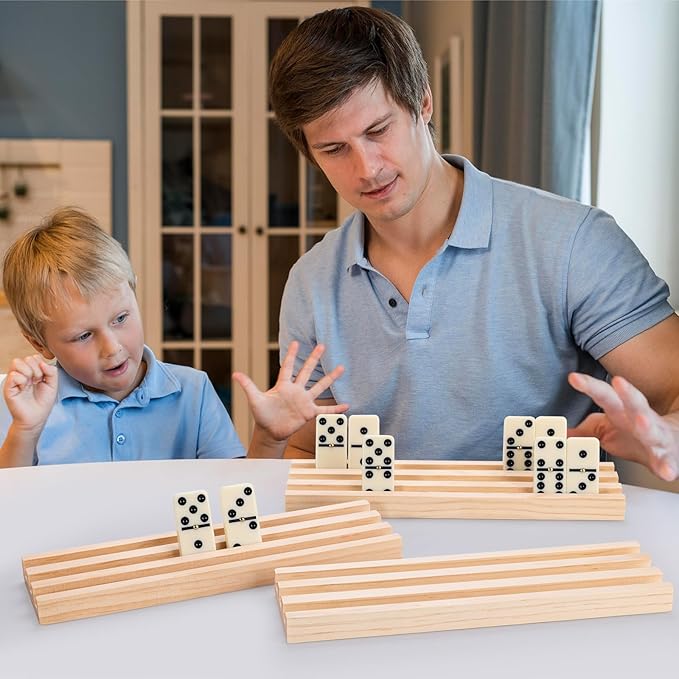 Set of 4 Wooden Domino Trays Holders, Domino Racks for Mexican Train Dominoes and Other Classic Games, Mexican Train Accessories