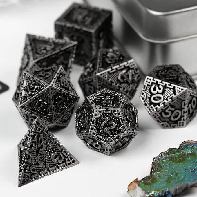 UDIXI 7PCS Metal DND Dice Set, Polyhedral Dice Set D&D Dragon d and d Dice for Dungeons and Dragons Role Playing Games and Other Tabletop Game(Ancient Silver)