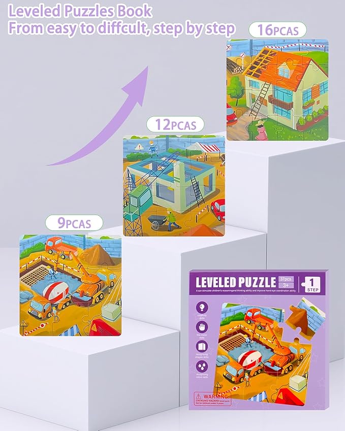 Magnetic Puzzles for Toddlers, 37 Pieces Travel Puzzles Game Magnetic Jigsaw Puzzle Magnet Puzzle Book for Kids Car Traffic Activities Toy for Boys and Girls 3-5 Year Old (Building)