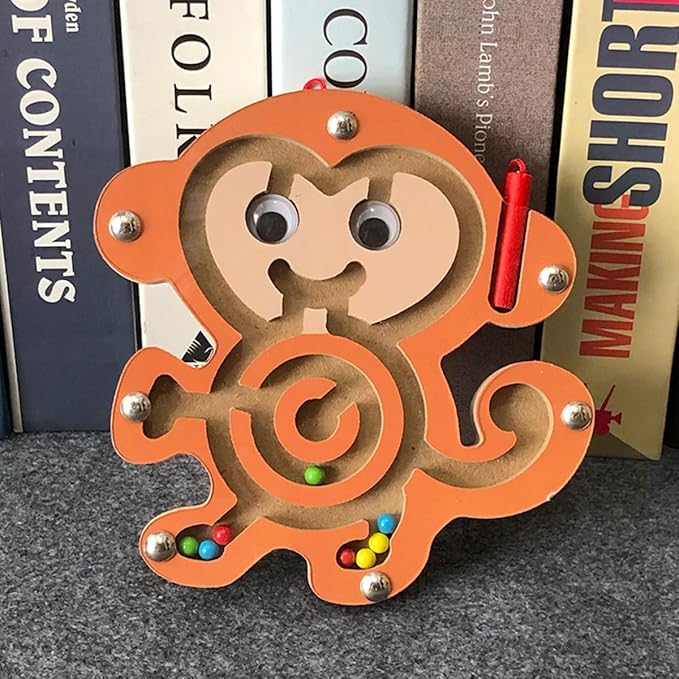 Wooden Maze Toys,1Pack Maze Puzzle Game Montessori Labyrinth STEM Activity Puzzle Fine Motor Skill for 3 4 5 and 6 Year Old (Monkey)