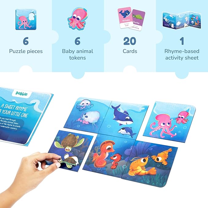 LoveDabble Mother and Baby Animal Match Puzzle - Mommy and Me - Under The Sea | Puzzles for Kids Ages 2-4 | Animal Puzzles for Toddlers and Kids