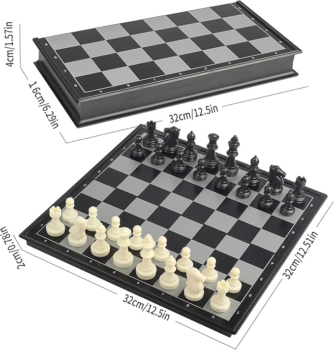 Andux Foldable Magnetic Three-in-One Board Game Set, Chess, Backgammon, Checkers (L, 32x32x2cm, 6+, 2 Players)