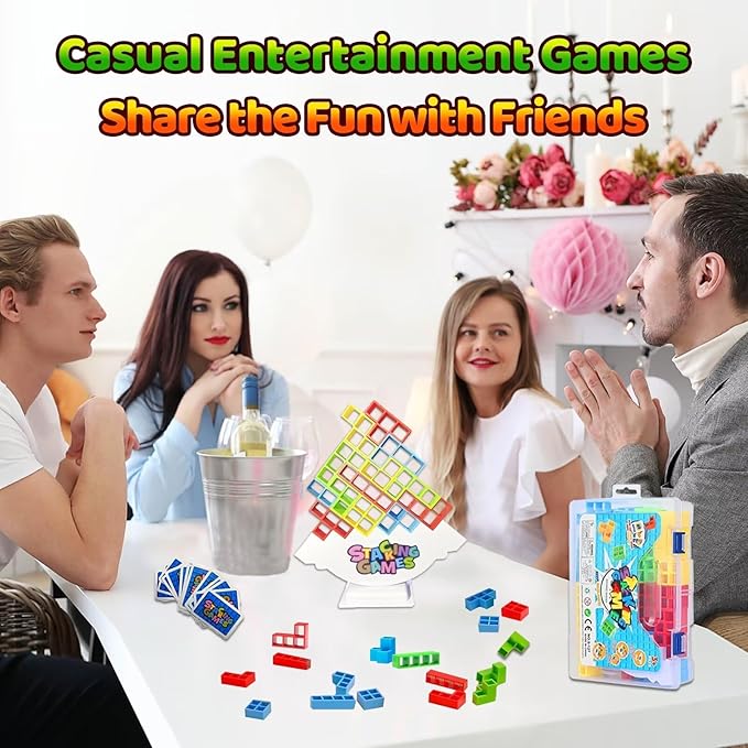 64PCS Tower Stack Game for Kids 8-12, Stacking Attack Family Board Games for Game Night, Building Balance Block Toy