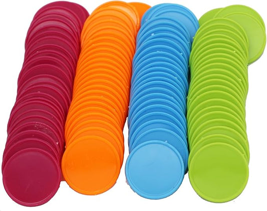 Set of 100 Opaque Plastic Learning Counters Mini Poker Chips Game Tokens with Storage Box (Mediumvioletred+Lawngreen+Deepsky Blue+Orange, 1 Inch)