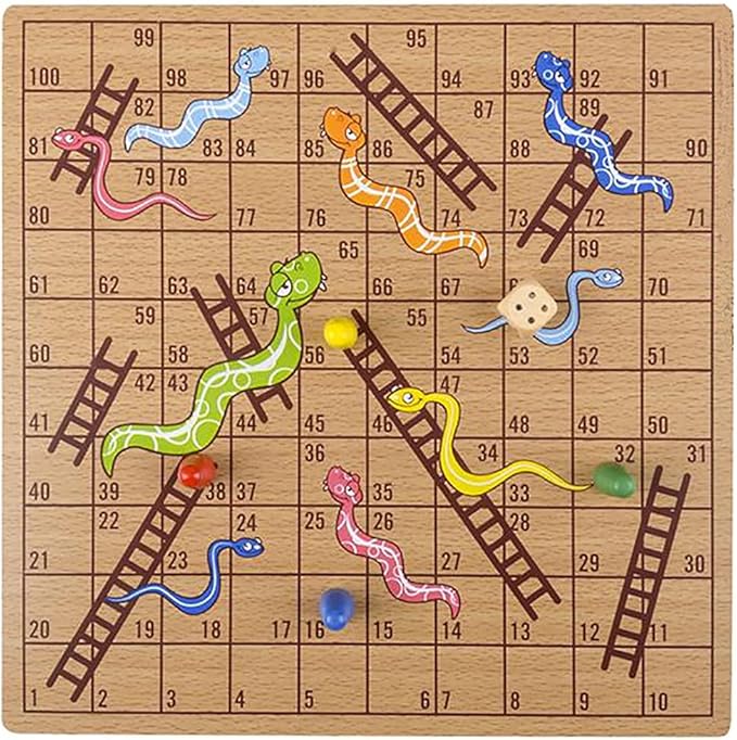 The Dreidel Company Classic Wooden Board Games, Great for Prizes, 10" (10" Wooden Snakes & Ladders)