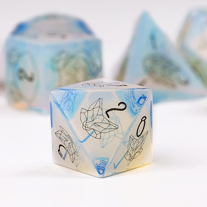 UDIXI Opal Stone DND Dice Set, 7PCS Gemstone Dice Stone Dice Set D&D with Gift Case for Dungeons and Dragons Table Games (Beast Pattern)
