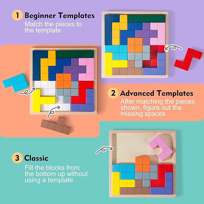 Dementia Products for Elderly, Wooden Tiles Matching Game with 40 Templates, Dementia Activities for Seniors, Easy Memory Games for Alzheimer's, Large Puzzle Pattern Blocks