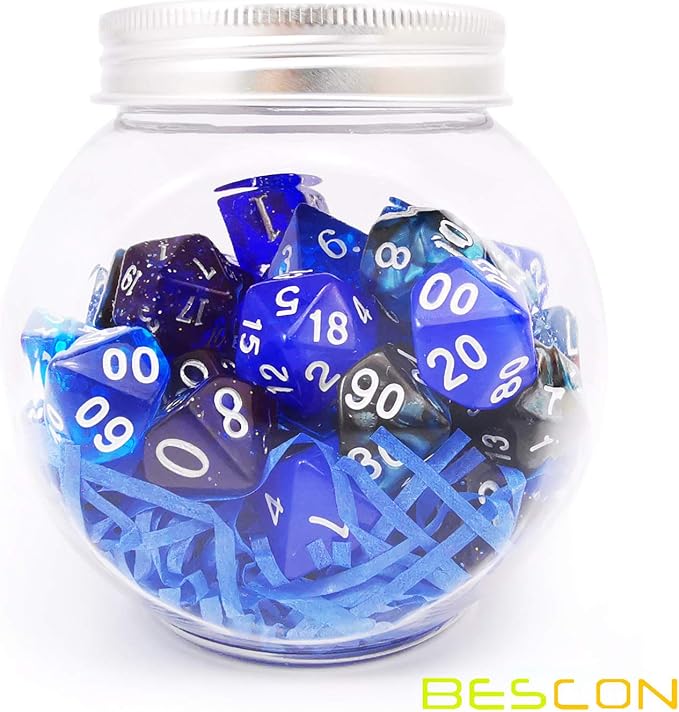 Bescon RPG Dice Set 35pcs Ocean Blue Set, DND Role Playing Game Dice 5X7pcs