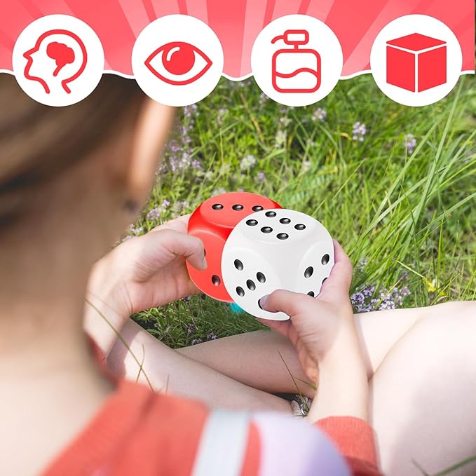 Zomiboo 2 Pcs Large Foam Dice Stress Balls Soft Jumbo 6 Sided Giant Dice Educational Learning Squeeze Anxiety Relieve Toy Gifts for Adults Kids Board Game Classroom(Red,White,2.3 Inch)
