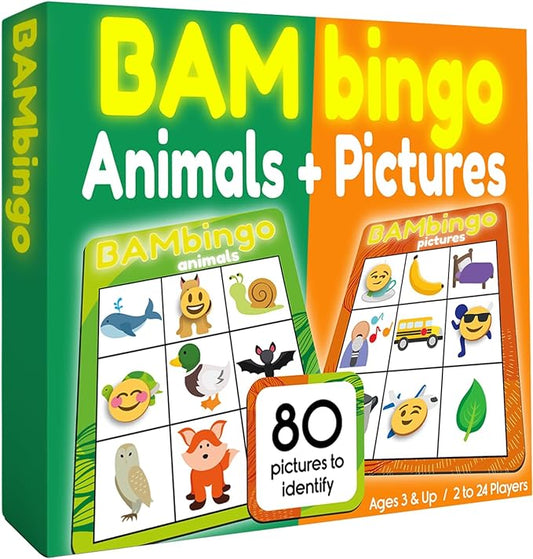 Animal and Picture Bingo Game for Kids - Flash Cards Matching Learning Board Game for Ages 3-6 Preschool, Kindergarten & Family Fun